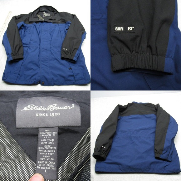 Eddie Bauer Gore-Tex Ski Jacket Men Large Blue Black Colorblock Waterproof Parka - Picture 1 of 16